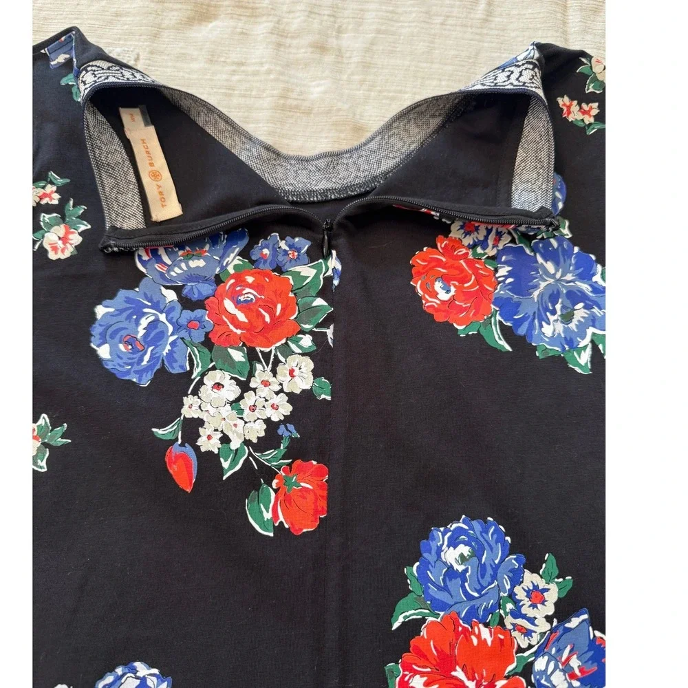 Tory Burch Women's Medium Navy Tea Rose Floral Embellished T-Shirt